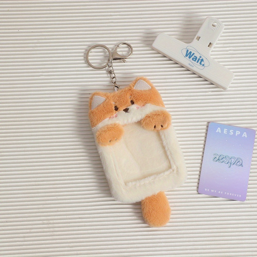 Cute Animal Poodle Samoye Plush Kpop Photocard Holder Keychain Penguin  Photocard Storage Case 1PC 3 Inch school Badge ID Card Bus ID 