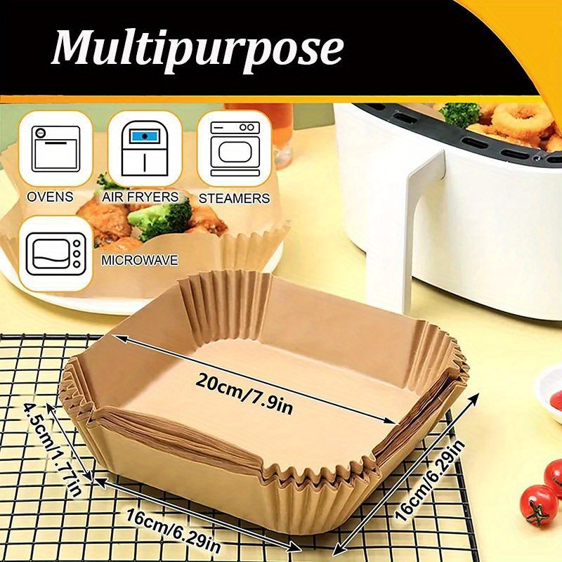 50/100Pcs Air Fryer Disposable Paper Air Fryer Accessories Square Round  Oil-proof Liner Non-Stick Mat for Kitchen Oven Baking