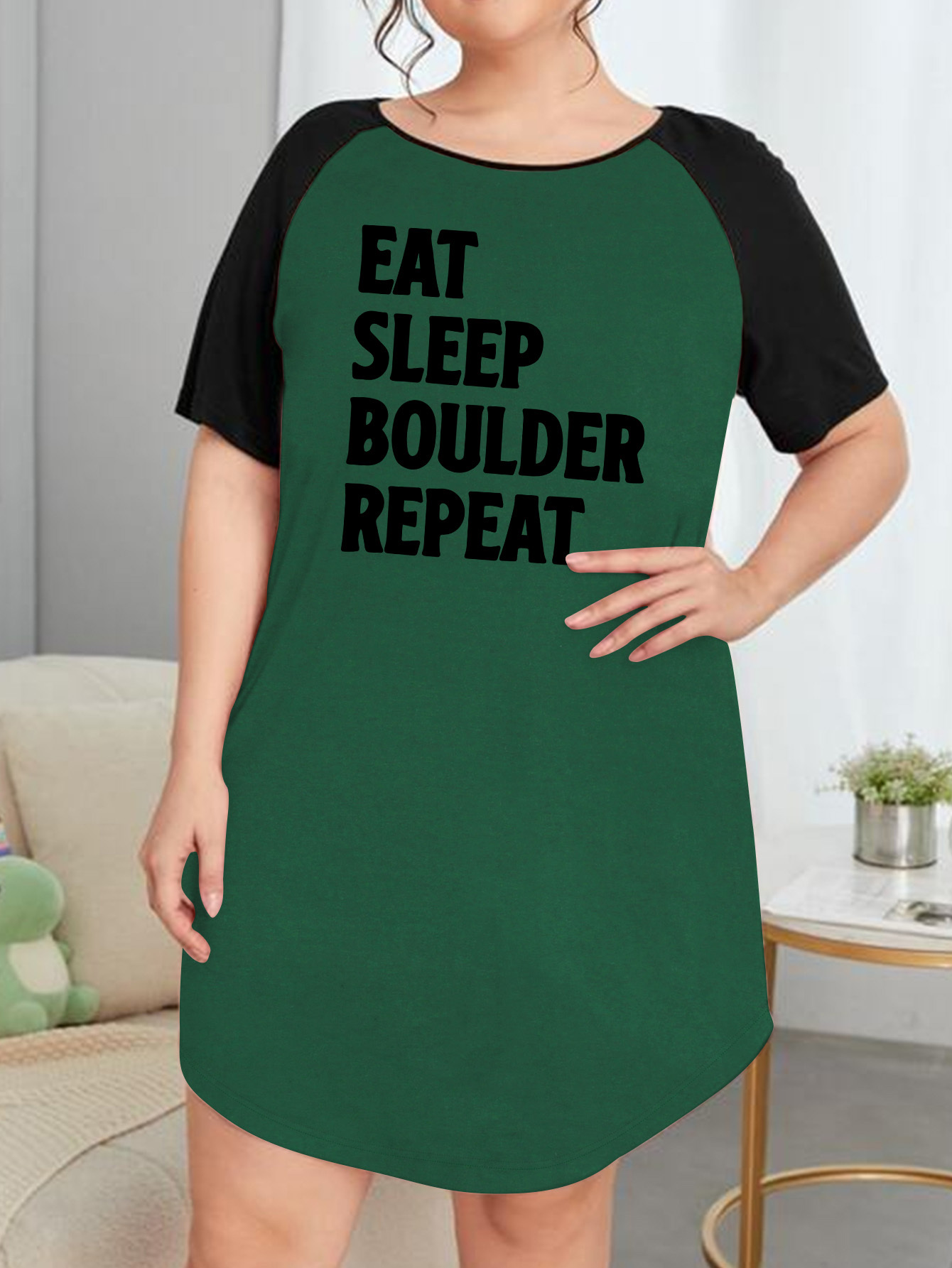 Nightdress Women's Plus Letter Graphic Raglan