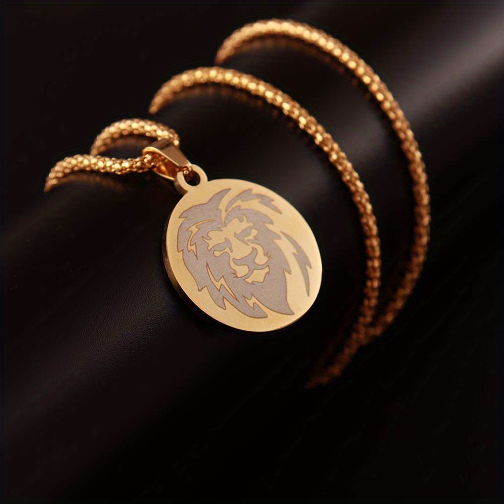 Stainless Steel Fashion Trendy Carved Lion Men's Necklace - Temu