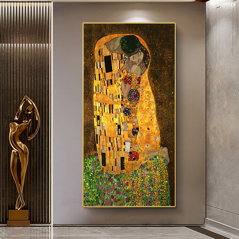 

19.7x39.4inch Gustav Klimt Kiss Lover Canvas Art Painting Romantic Couple Poster Prints Famous Artist Reproduction Wall Picture For Living Room Home Decor