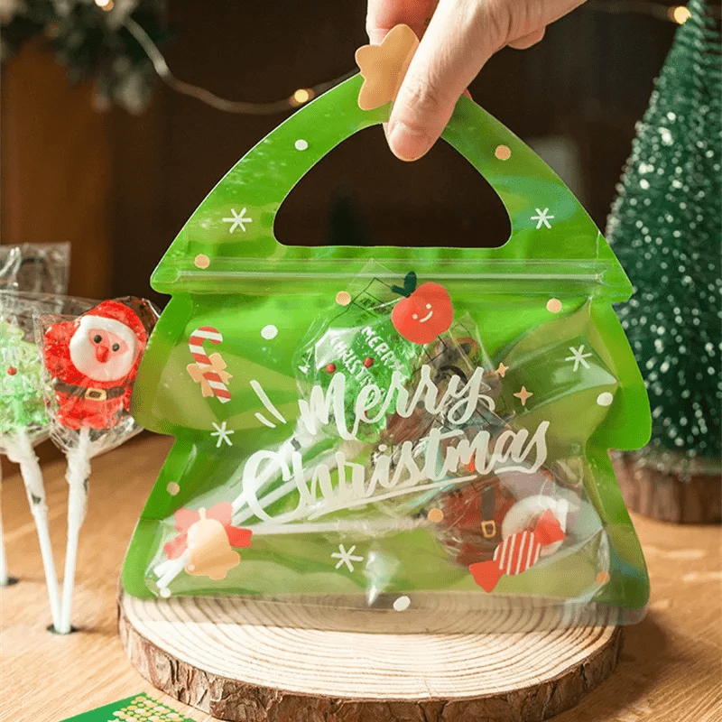 5pcs, Marry Christmas Candy Packaging Ziplock Bags Snack Tote Handle Cute  Small Kids Cartoon Plastic Sealed Food Storage, Small Business Supplies, Nav