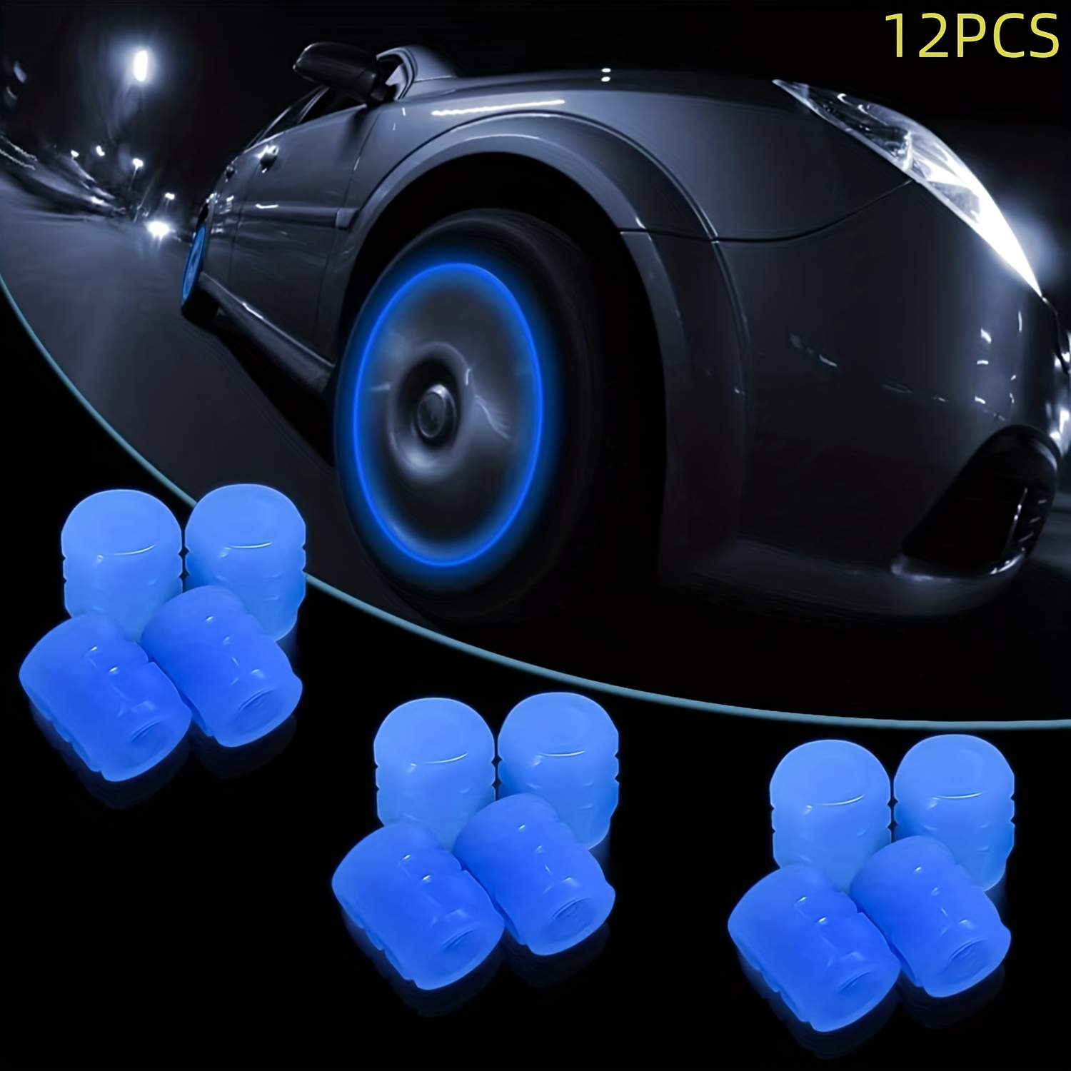 12 Piezas Tapones Universales de ABS, Vástago Válvula de Neumático, Tapones  Rueda Fluorescentes para Automóviles SUV Motocicletas Bicicletas, Azul