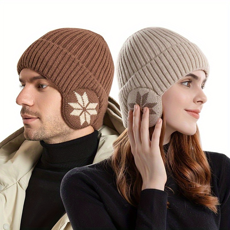 1 Peça Homens Inverno De Malha Gorro , Padrão De Floco De Neve , Lã Forro  Para , Adequado Para Uso D…