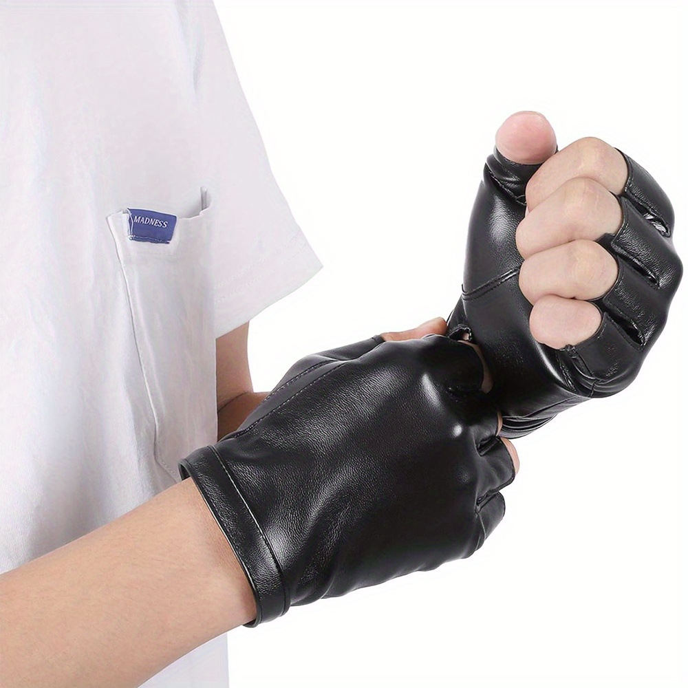 Black Pu Leather Gloves Short Half Finger Sport Gloves Party - Temu