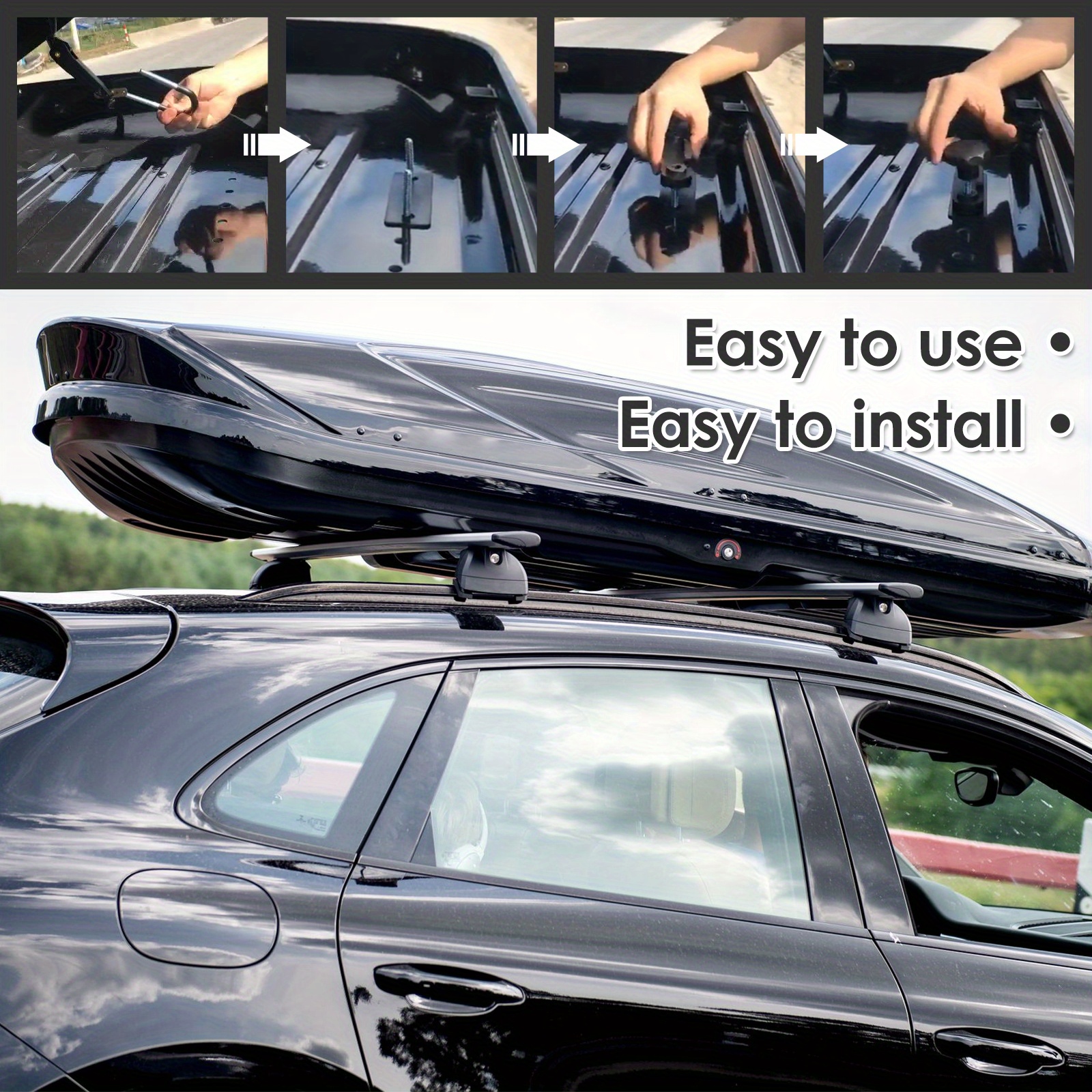 Summerkimy 4pcs Roof Box Mounting U Bracket Universal Roof Box U-Bolt Clamps Easy to Install Car Van Mounting Fitting Kit with 8 Heavy Duty Lock Nuts 2 Straps
