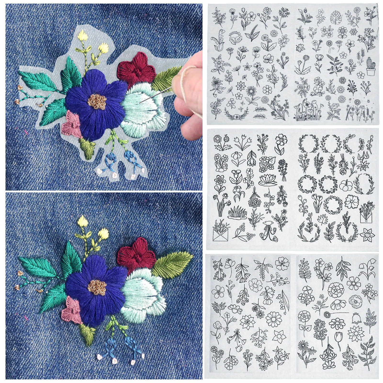 Peel, Stick, and Stitch Hand Embroidery Pattern - Wildflowers