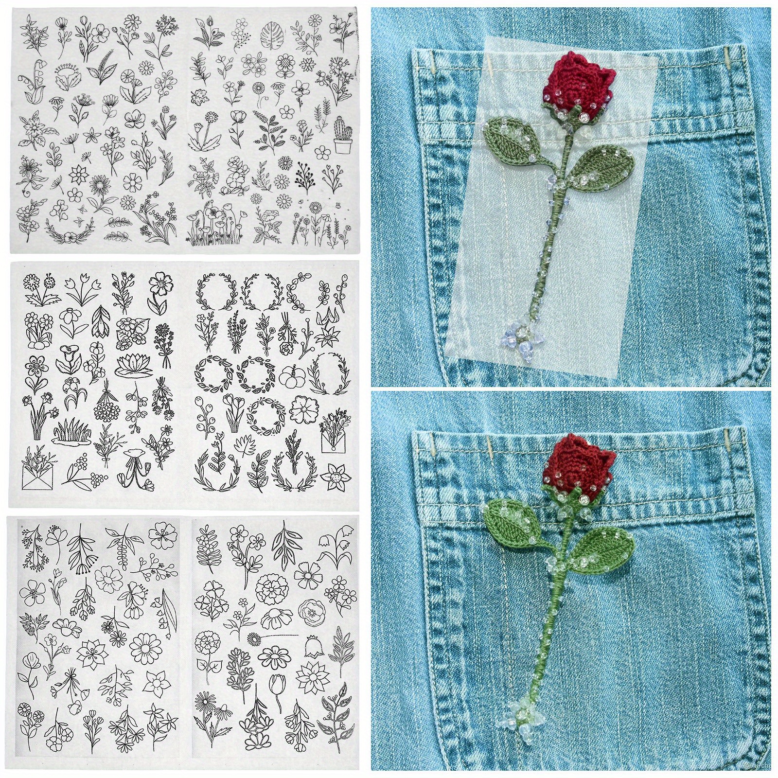 6 Pcs Water Soluble Embroidery Patterns Stabilizers, Stick and