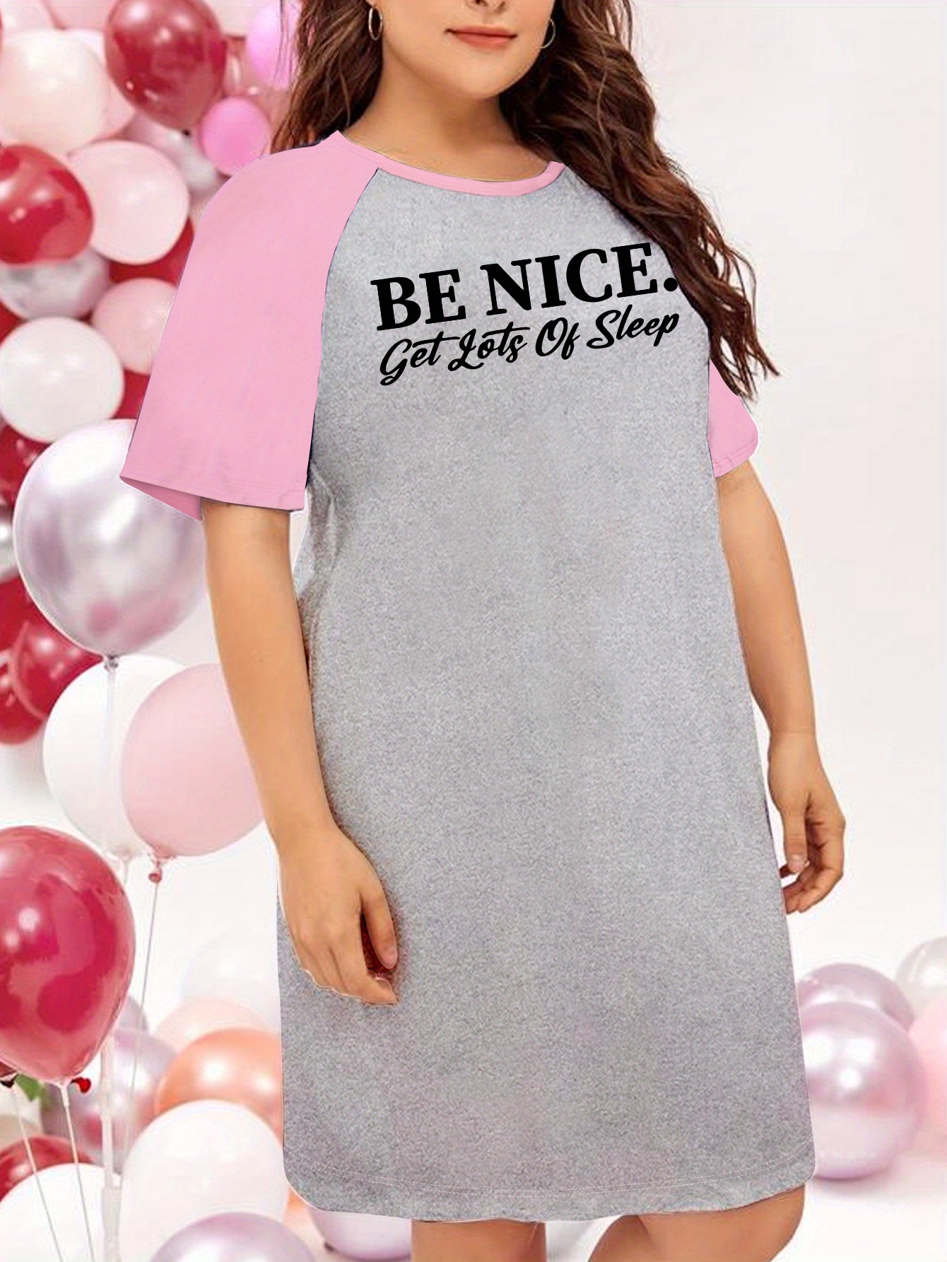 Nightdress Women's Plus Letter Graphic Raglan Short Sleeve