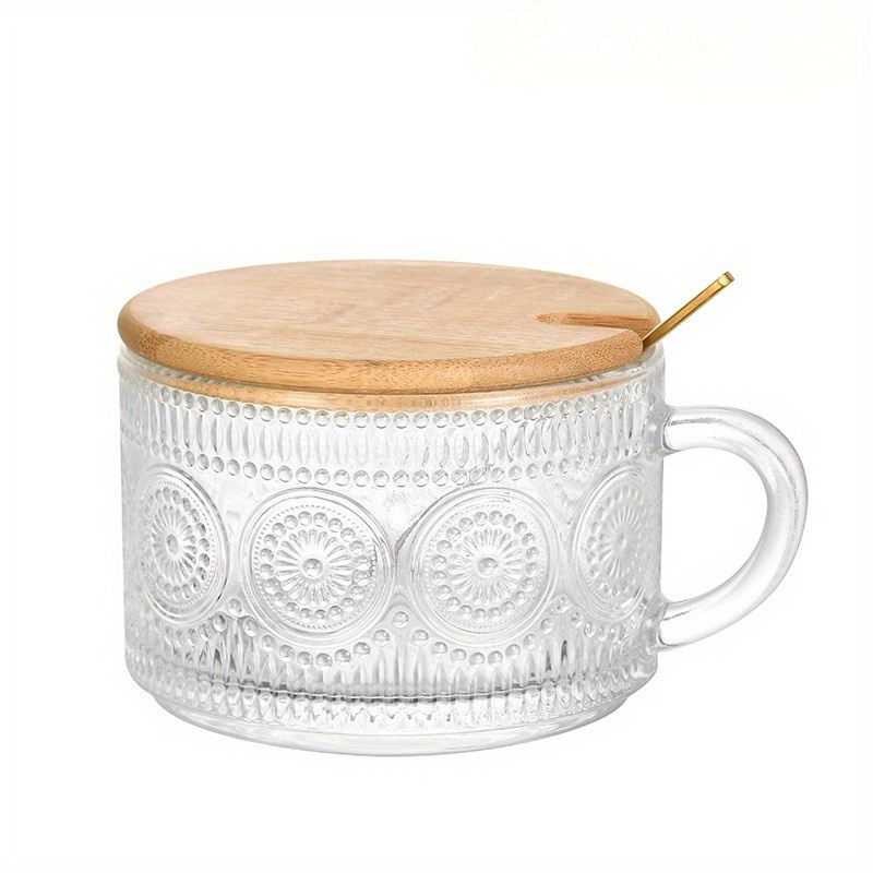 Embossed Glass Coffee Mug With Spoon Coffee Cups With Golden - Temu