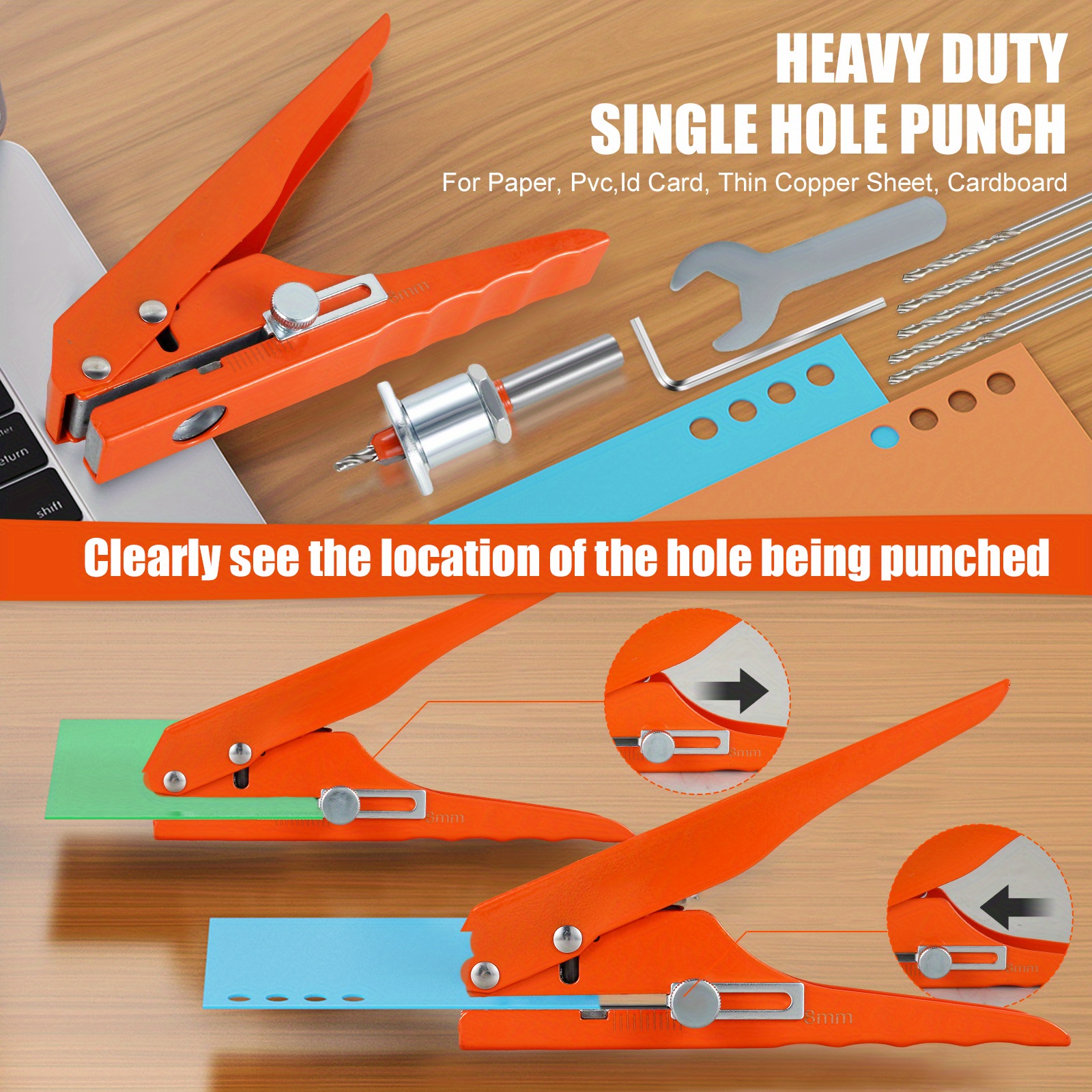 Contains Single Hole Punch Heavy Duty Hole Puncher Portable Hole Edge  Banding Punching Plier Handheld Punching Tool With Limiter For Paper Cards  Plastic Cardboard - Temu United Arab Emirates