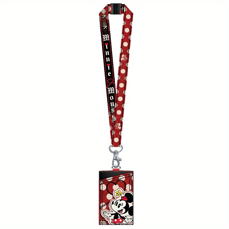 1pc Officially Licensed Minnie Mouse Lanyard with Deluxe Faux Leather Card Holder and Polyester Strap,Temu