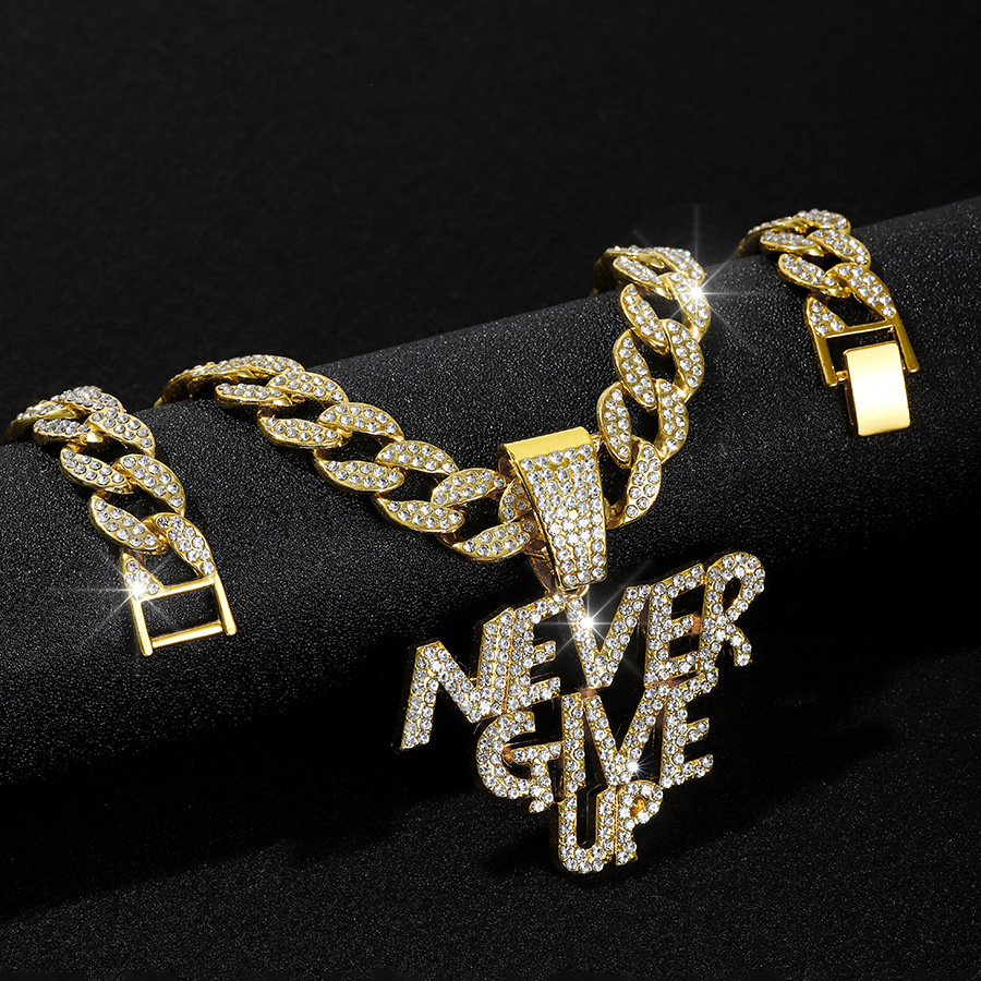 Never Give Cool Pendant Hip Hop Cuban Chain Necklace Men - Temu