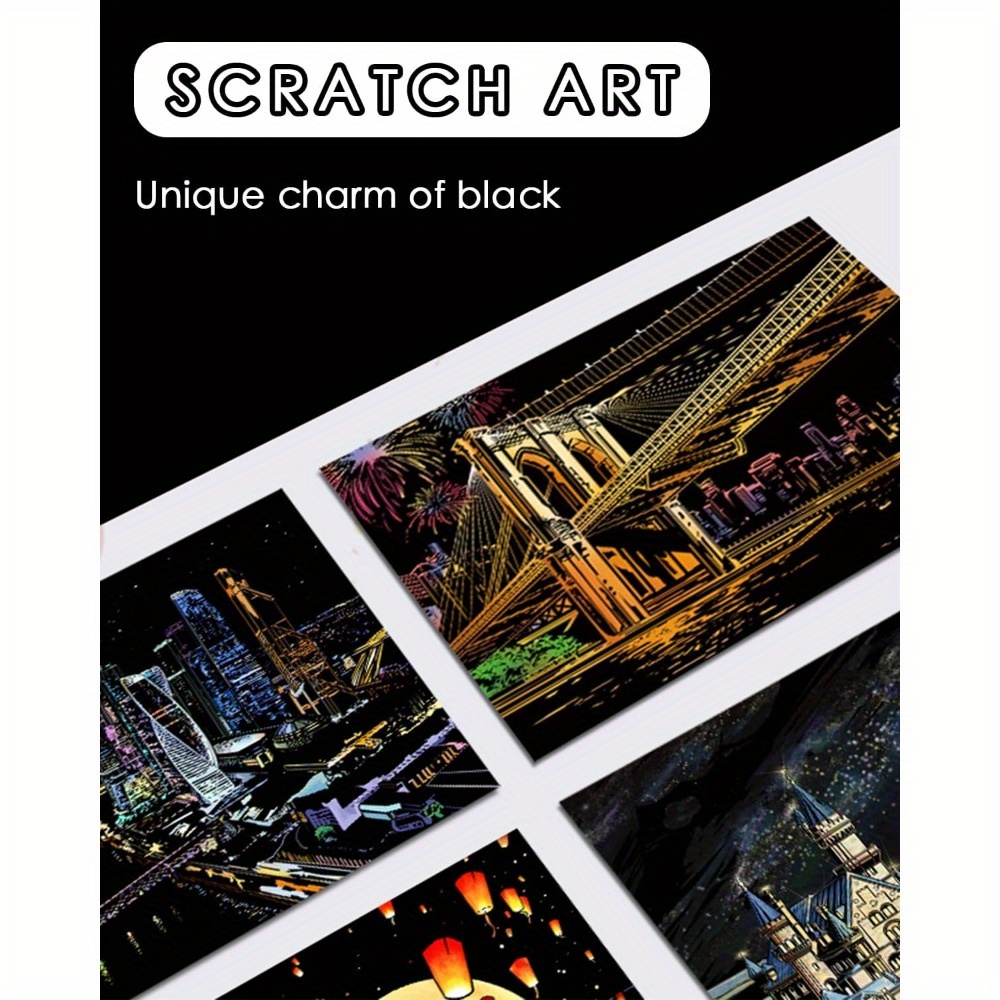 Scratch Painting Kits for Adults & Kids, Craft Art Set, Rainbow Scratch Art  Painting Paper, Sketch DIY Night View Scratchboard, 16'' x 11.2'' Creative