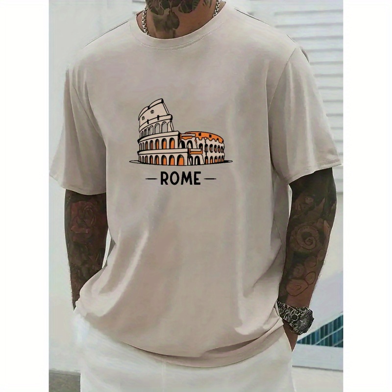 

Trendy Cool Crew Neck Tees For Men, Casual Rome & Prrohgan Strong Print T-shirt, Short Sleeve T-shirt For Summer And Spring