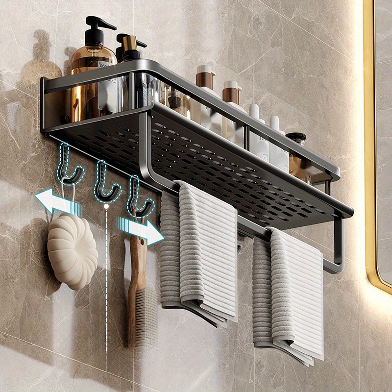 Bathroom Towel Organizer Storage Wall Mounted Shelf with Towel Bar