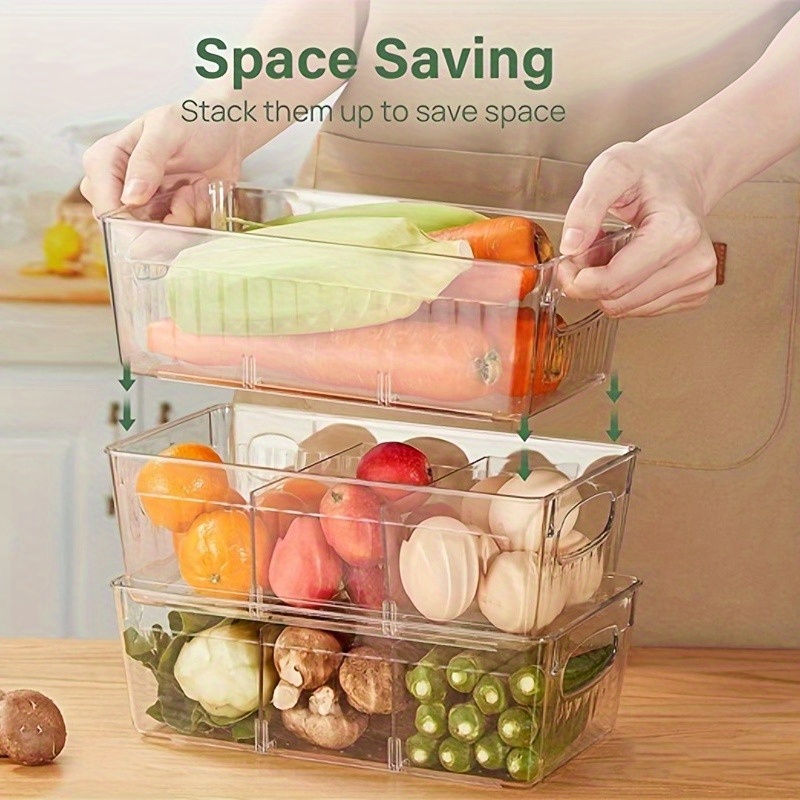 1pc Organizador De Refrigerador Apilable, Contenedor De Organizador De  Cocina Transparente Con Asas, Seguro Para Alimentos