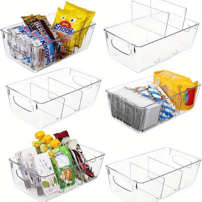 Contenedores organizadores apilables para refrigerador, paquete de 6  contenedores organizadores de cocina transparentes con asas y 20 bolsas de