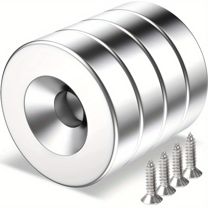 4pcs Neodymium Disc Hole Magnets w/Screws 20x5mm