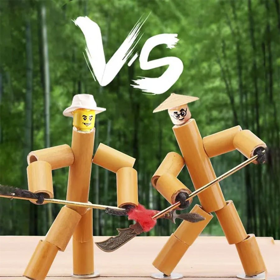 Jeu de marionnettes d'escrime en bois, bataille d'homme en bambou