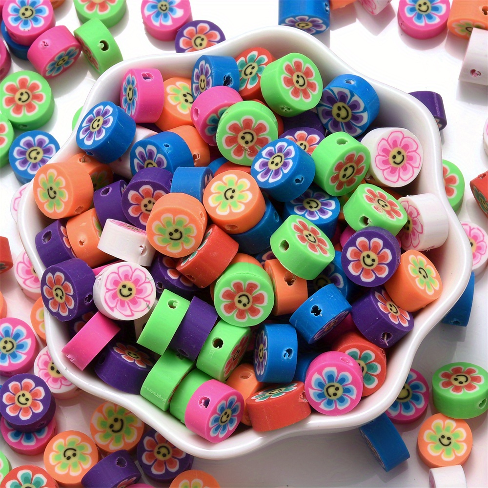 50pcs 8mm Polymer Clay Beads Round Spacer Flower Beads For Artificial  Jewelry Making, DIY Handmade Bracelet, Necklace Accessories
