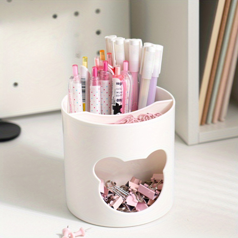 Porte Stylo Bureau 5 Pièces, Organisateur de Bureau Rose en Plastique,  Multifonctionnel Rangement Bureau Organisateur Crayon