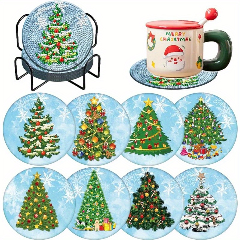 Christmas Diamond Art Painting Coasters Kits With Holder diy - Temu