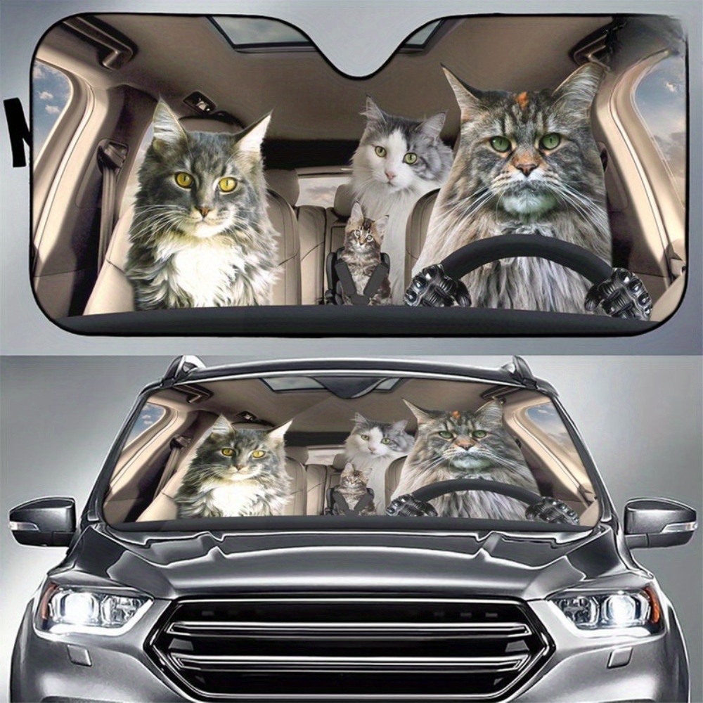 Maine Coon Family Cat Car Accessories Cool Car Sun Shade Car - Temu