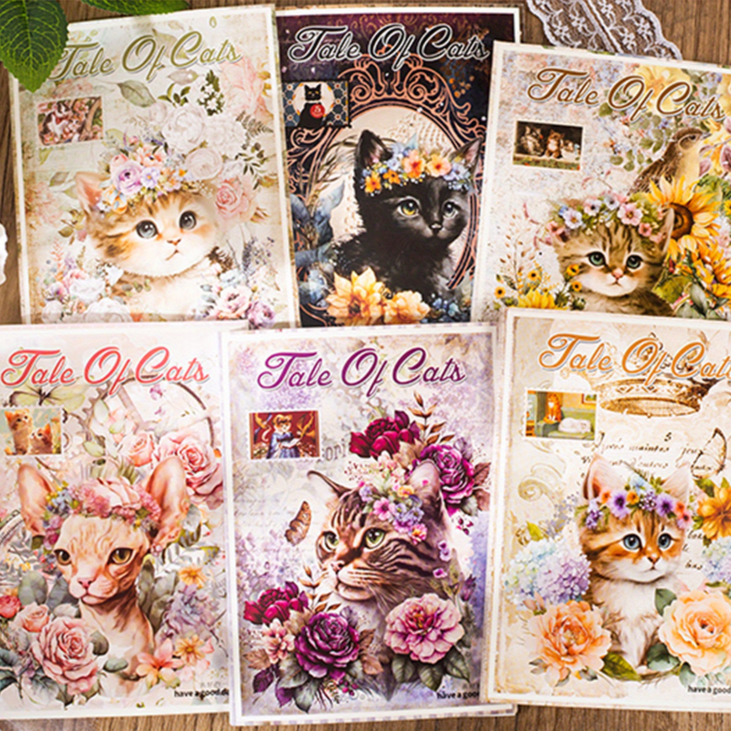6 Styles Cat's Words Series Cat Journal Collage Material - Temu