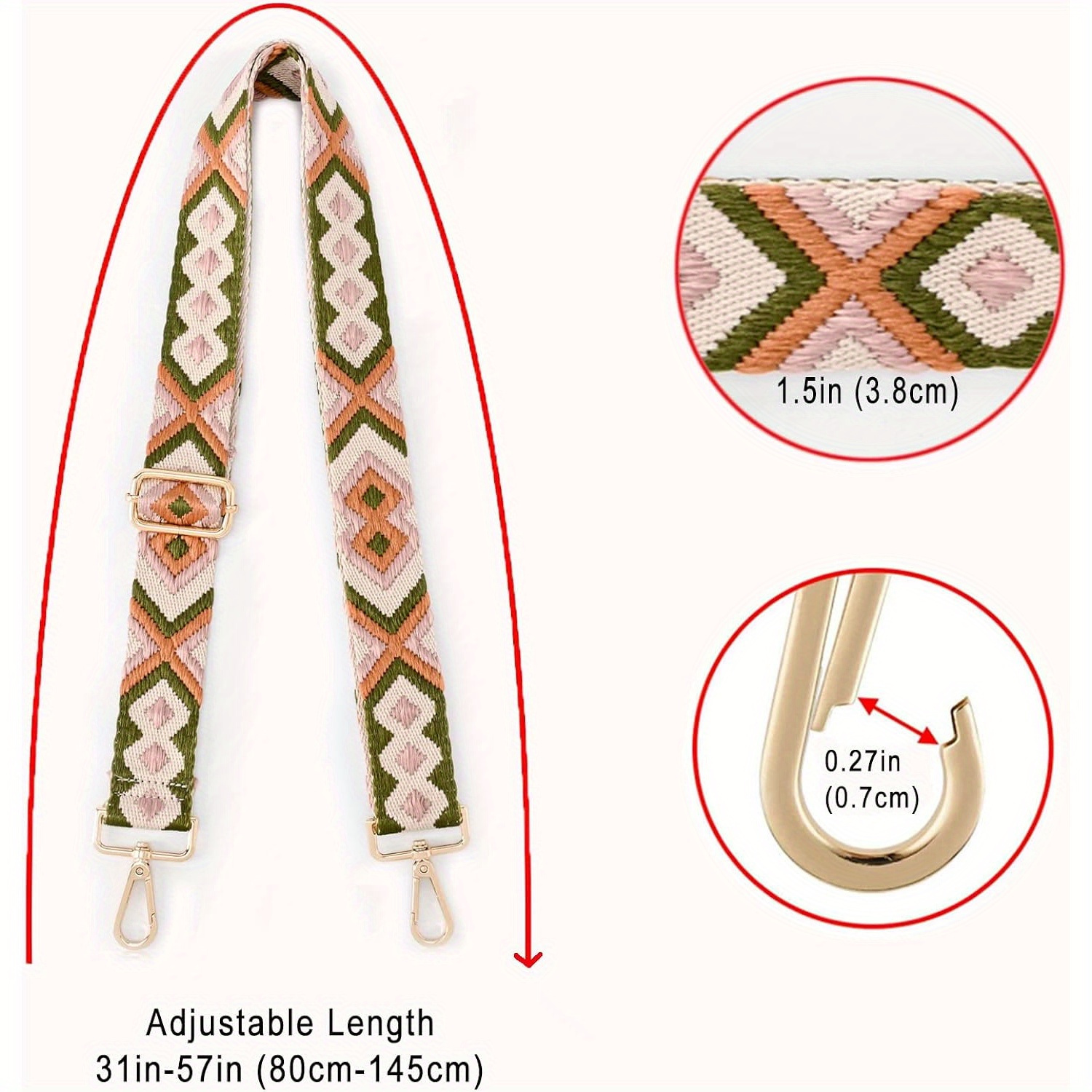 Decorative size adjustable bag straps