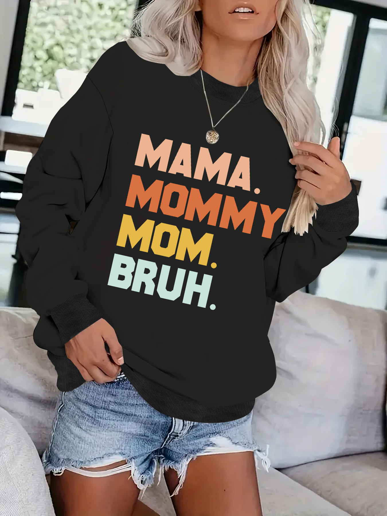 Mama Mommy Bruh Letter Print Sweatshirt Casual Long Sleeve - Temu