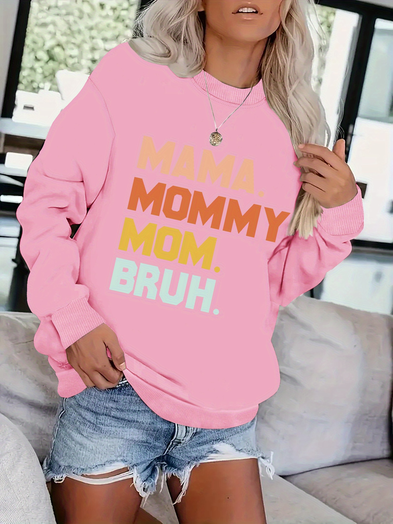 Mama Mommy Bruh Letter Print Sweatshirt Casual Long Sleeve - Temu