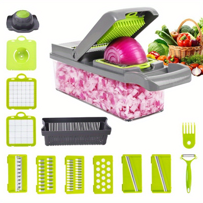 Vegetable Chopper, Multifunctional Fruit Slicer, Manual Food Grater, Vegetable  Slicer, Cutter With Container, Onion Mincer Chopper With 7/9/12 Blades,  Household Potato Shredder, Kitchen Stuff, Kitchen Gadgets, Dorm Essentials,  Cheap Stuff - Temu