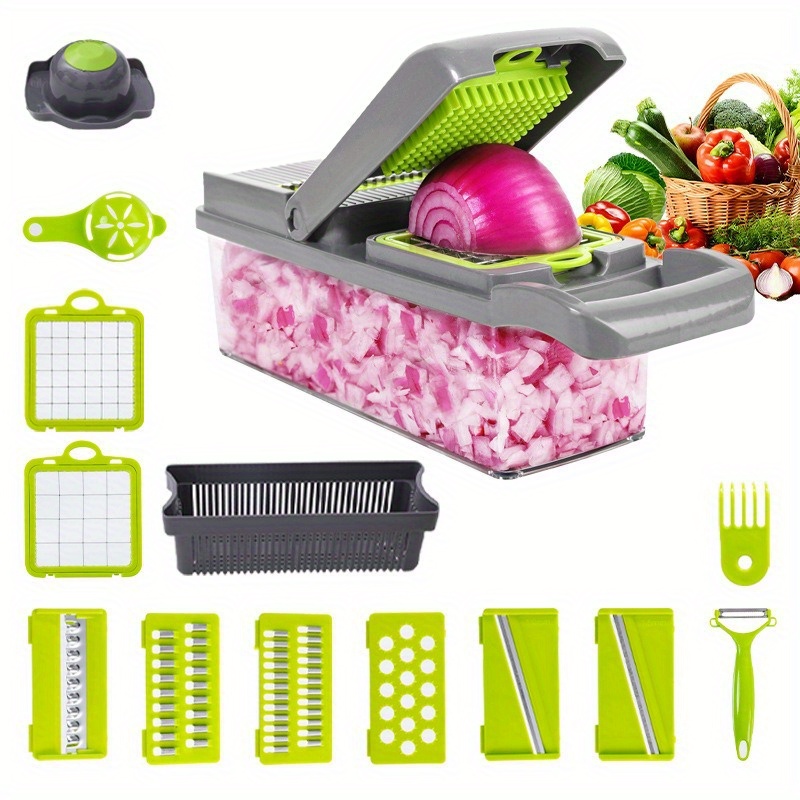 Vegetable Chopper, Multifunctional Fruit Slicer, Manual Food Grater, Vegetable  Slicer, Cutter With Container, Onion Mincer Chopper With 7/9/12 Blades,  Household Potato Shredder, Kitchen Stuff, Kitchen Gadgets, Dorm Essentials,  Cheap Stuff - Temu