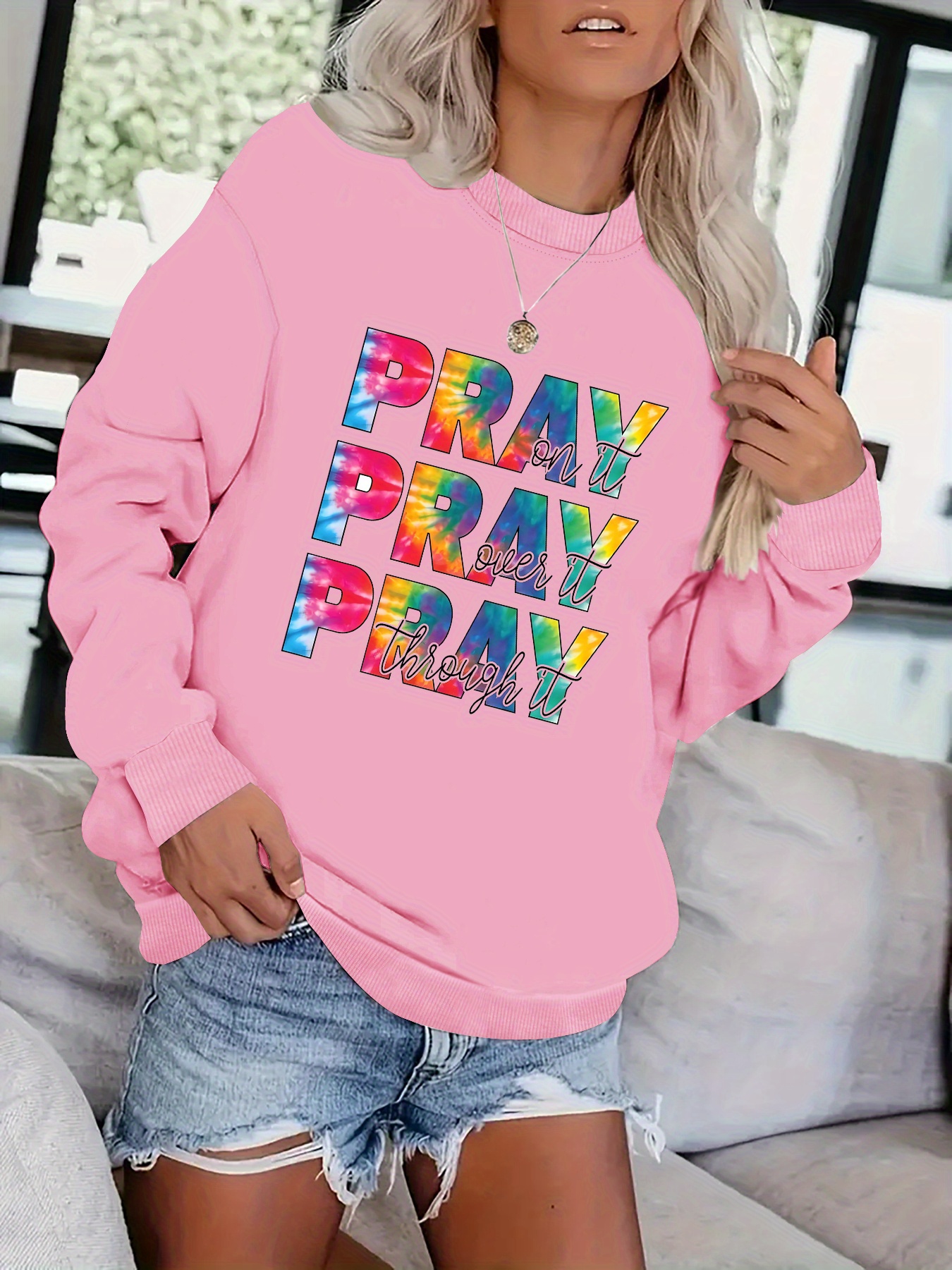 Sudadera Con Capucha Con Estampado De Letras Pray On It - Temu Chile