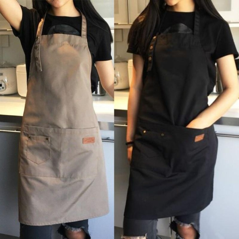  NEWGEM Delantal de cocina de algodón para mujer con pechera de  bolsillo para chef de restaurante : Hogar y Cocina