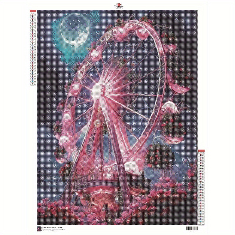 5D DIY Second Generation Advanced Velvet Cloth Large Size AB Round Diamond  Full Diamond Painting Kit Night Pink Ferris Wheel Flower Moon Embroidery Mo