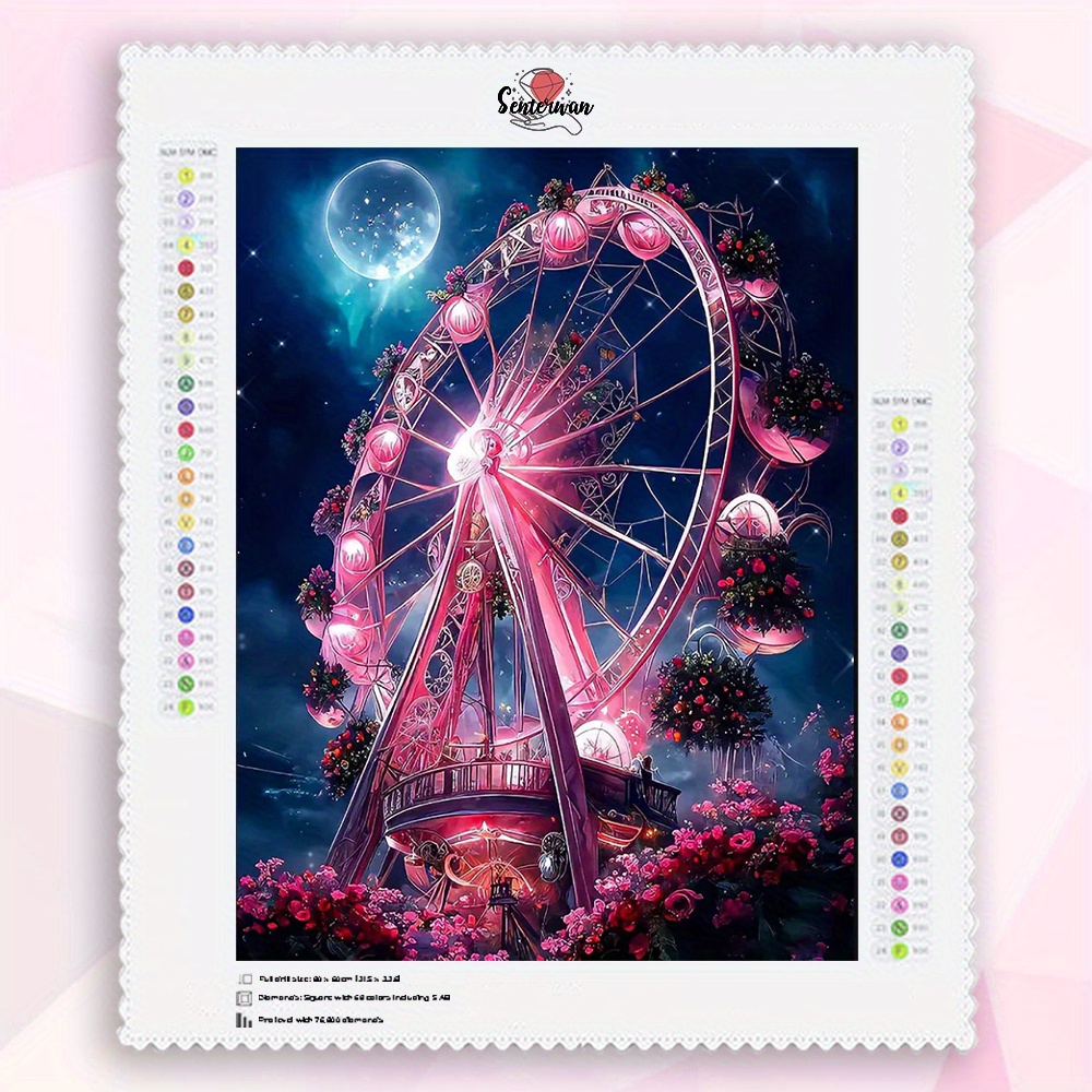 5D Diamond Painting Pink Castle and Moon Kit