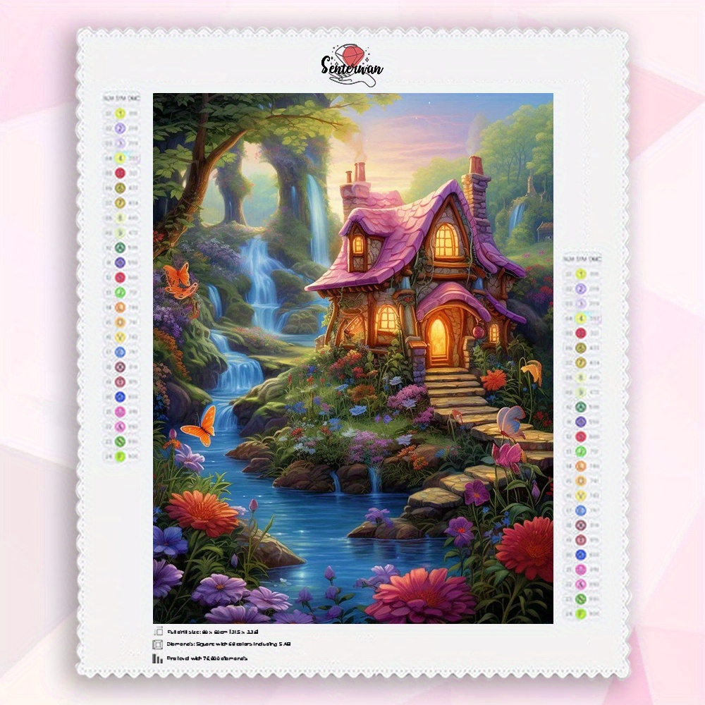 Fairy Tale Cabin Landscape Diamond Painting Kit 5d Diy - Temu