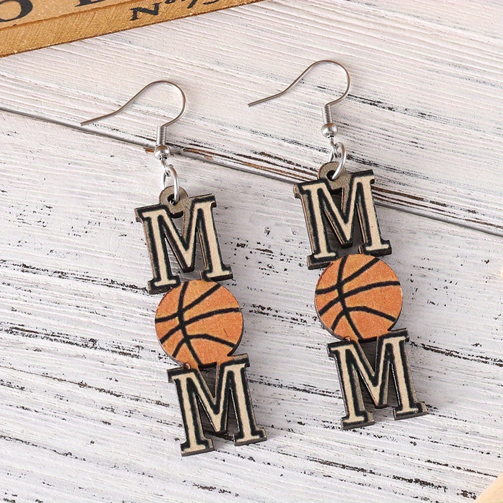 SEMIMAY Love Sports Earrings Football Baseball Rugby Basketball Tennis  Volleyball Wooden Earrings Geometric Hollowing Out 