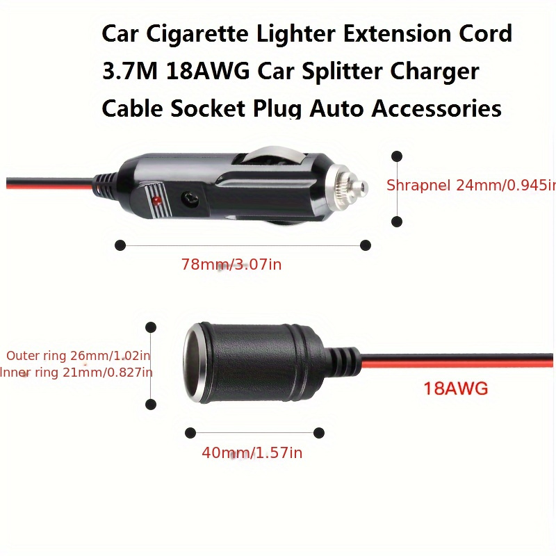 15A Fuse 12V/24V Cigarette Lighter Cable Extension 12v Car Cigarette  Lighter Plug Cable