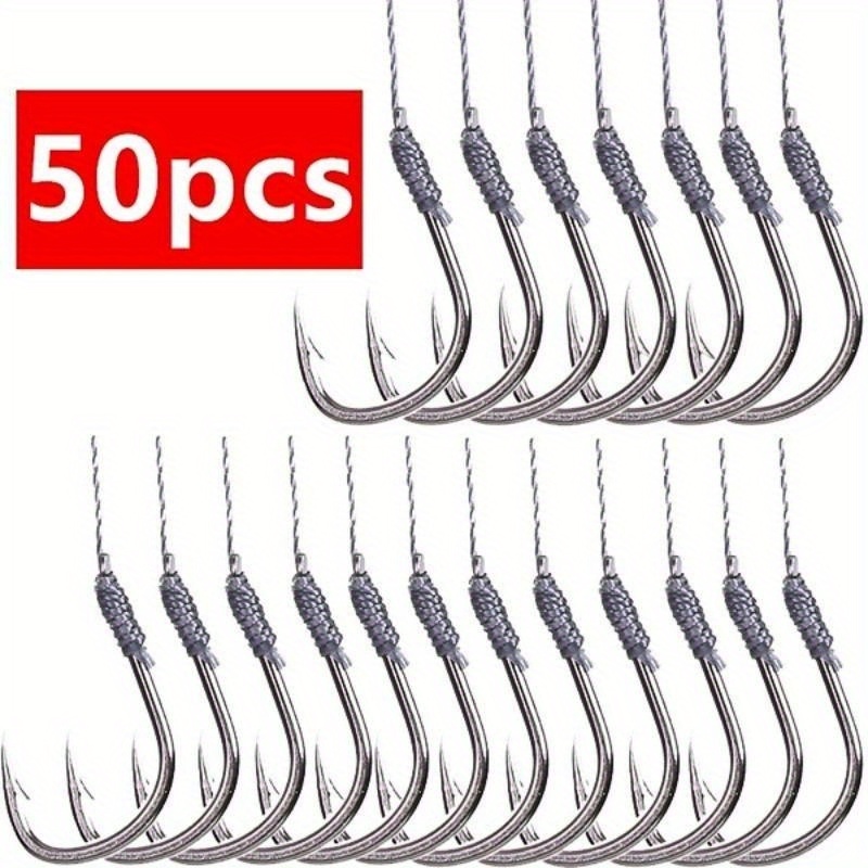 5 Packs/50pcs Tied Fishing Hooks With 4-strand Braided Line, Sub-line  Hooks, High Carbon Steel Fishing Hooks
