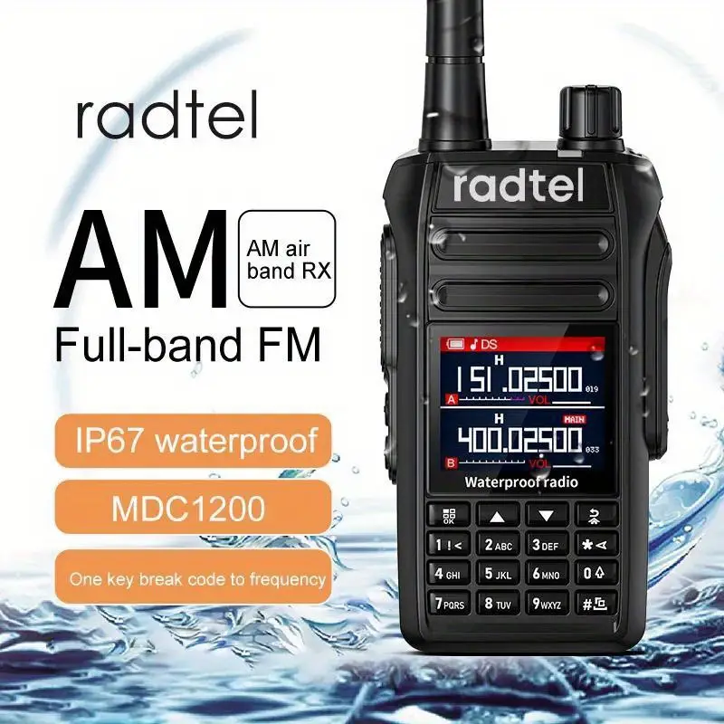 RT-495 10w IP67 Waterproof 6 Bands Amateur Ham Two Way Radio 256CH Aviation  Air Band Walkie Talkie LCD Color Scan