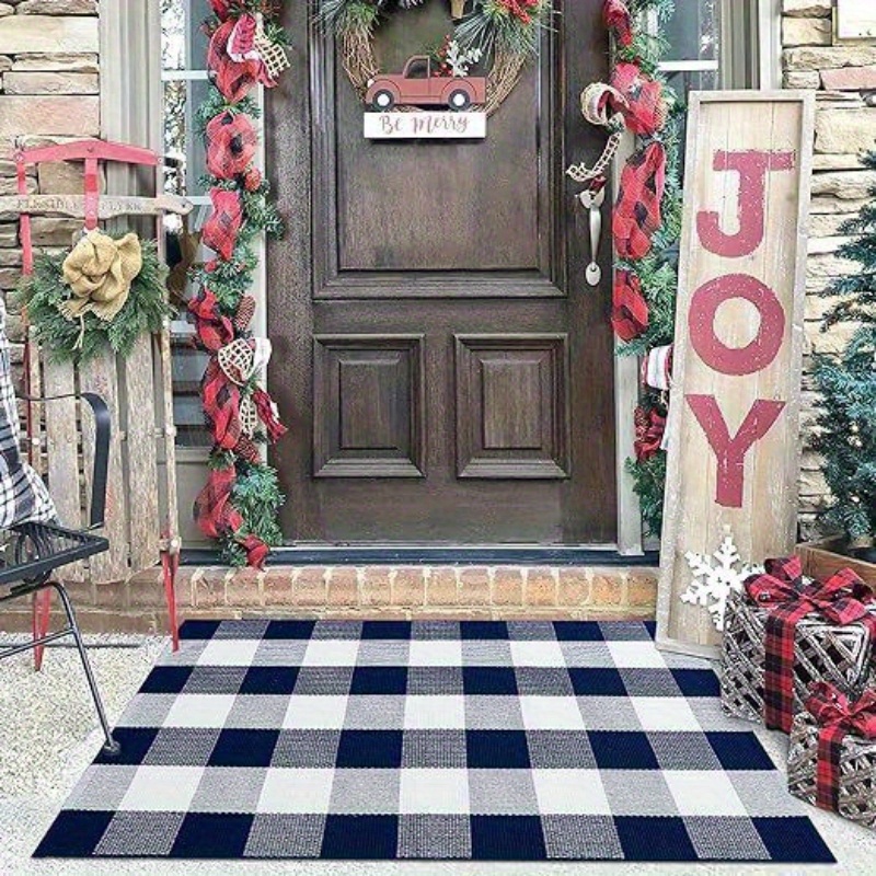 Black And White Outdoor Door Mat, Outdoor Layered Door Mats Machine  Washable Front Door Rugs, Hand-woven Entryway Rug Indoor Black And White  Doormat For Home Entrance/farmhouse/bathroom - Temu