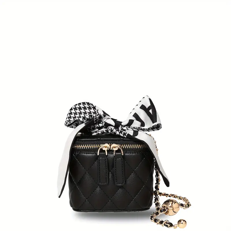 Toutou Cute Mini Quilted Square Bag, Elegant Scarf Decor Box Purse, Luxury  Chain Crossbody Bag For Women - Temu