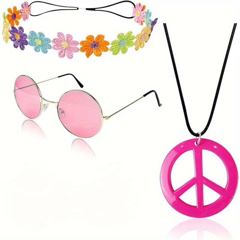 Vintage Hippie Costume Set Including Peace Sign Necklace - Temu