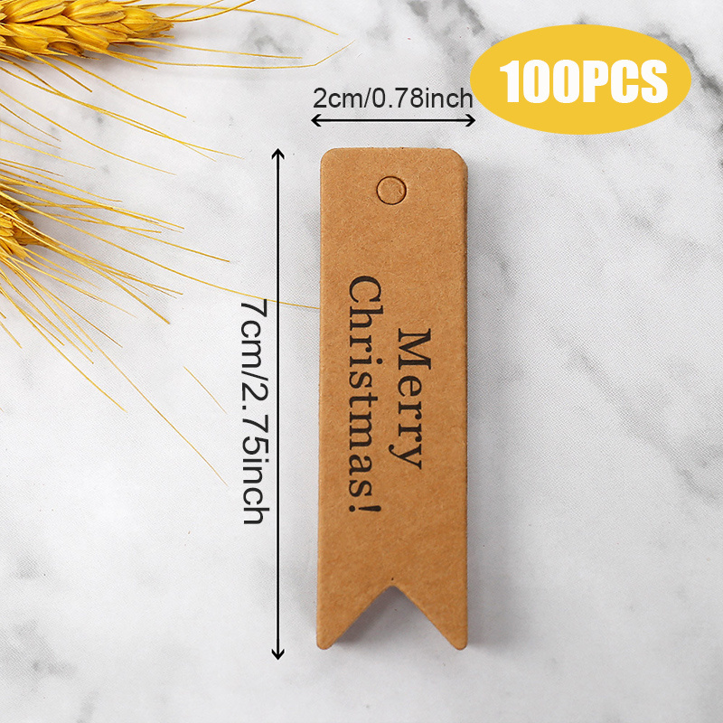 100pcs Merry Christmas Gift Tags Kraft Paper Card Hang Tag Christmas Party  Fa~