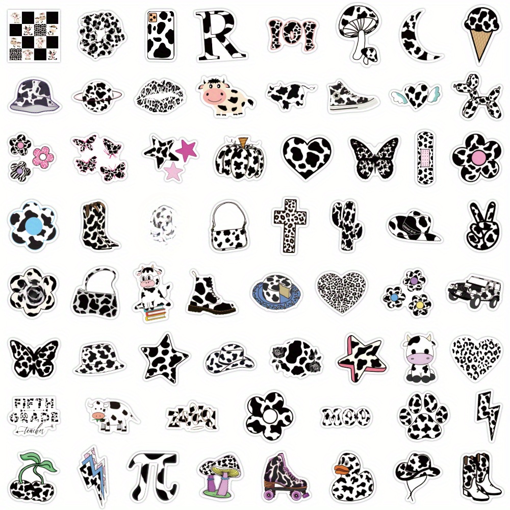 Cow Print Cute Funny Love Doodle Waterproof Stickers For Suitcase