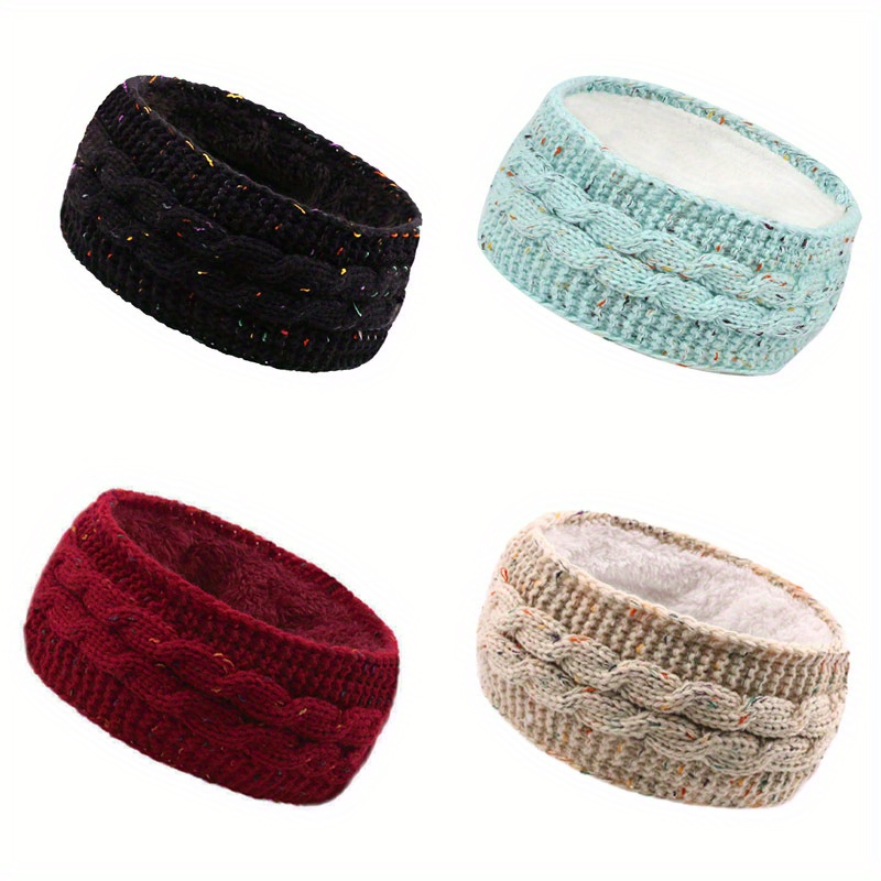 Thickened Fleece Ribbed Knit Headband Solid Color Coldproof - Temu