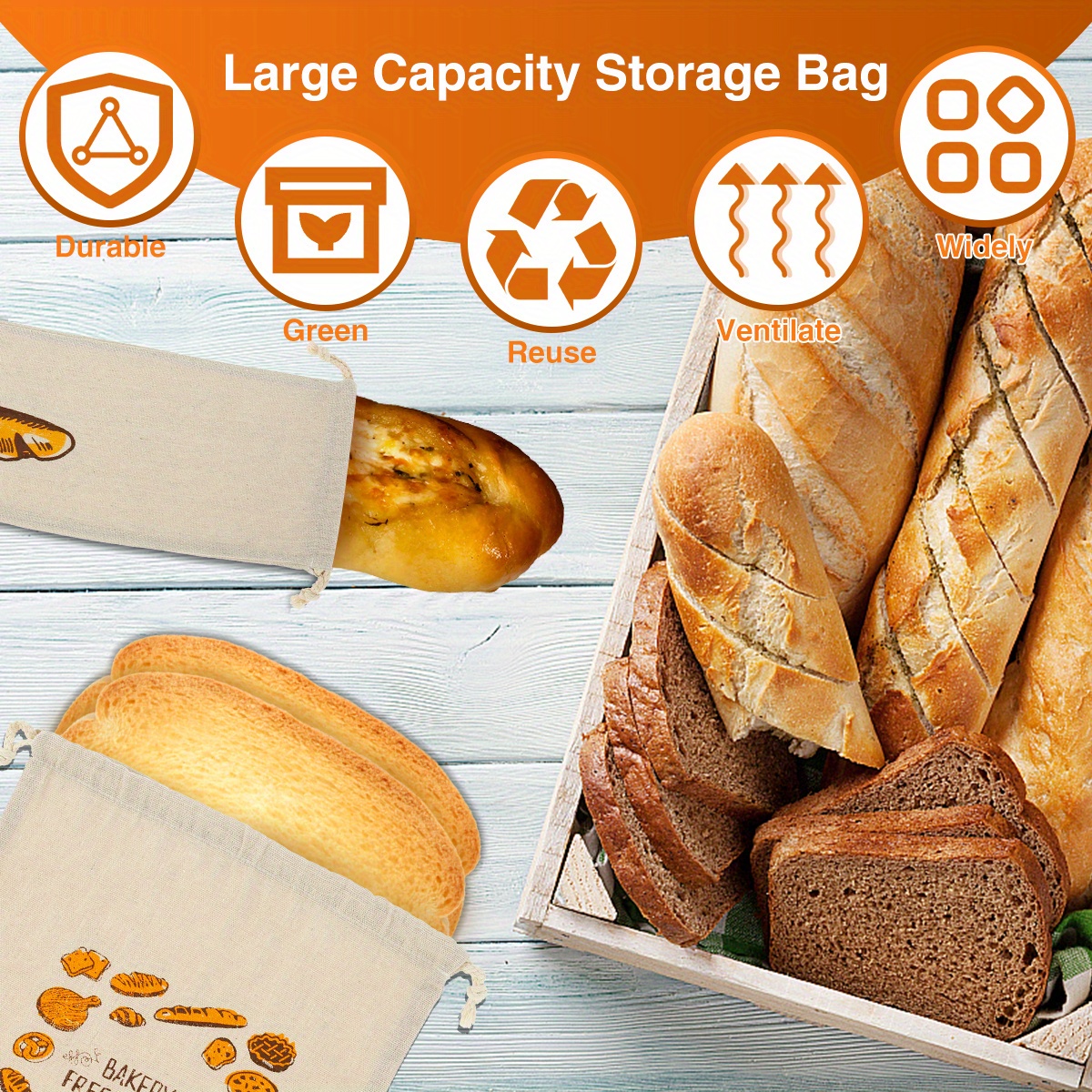 Linen Bread Bags - Breathable Food Drawstring Storage Bag To Keep